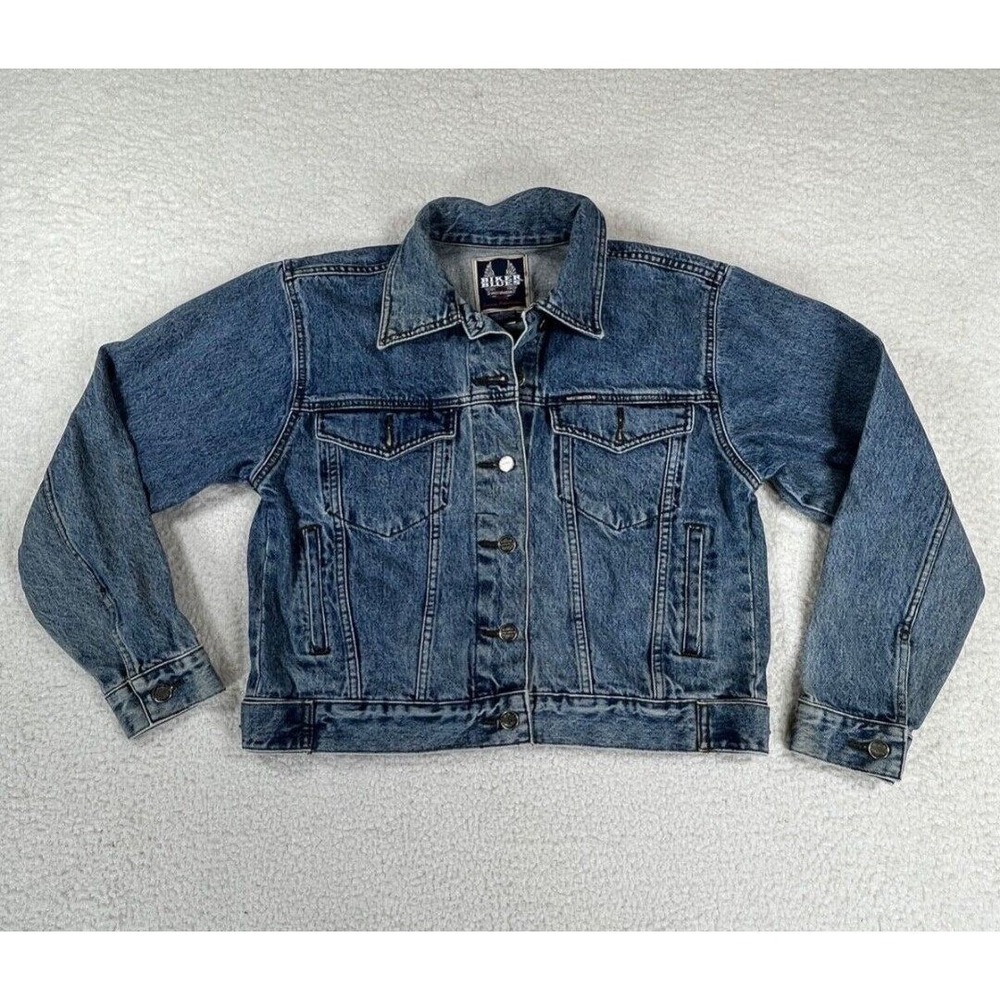 Vintage Biker Blues Harley Davidson Women's Size M Blue Denim Long Sleeve Jacket